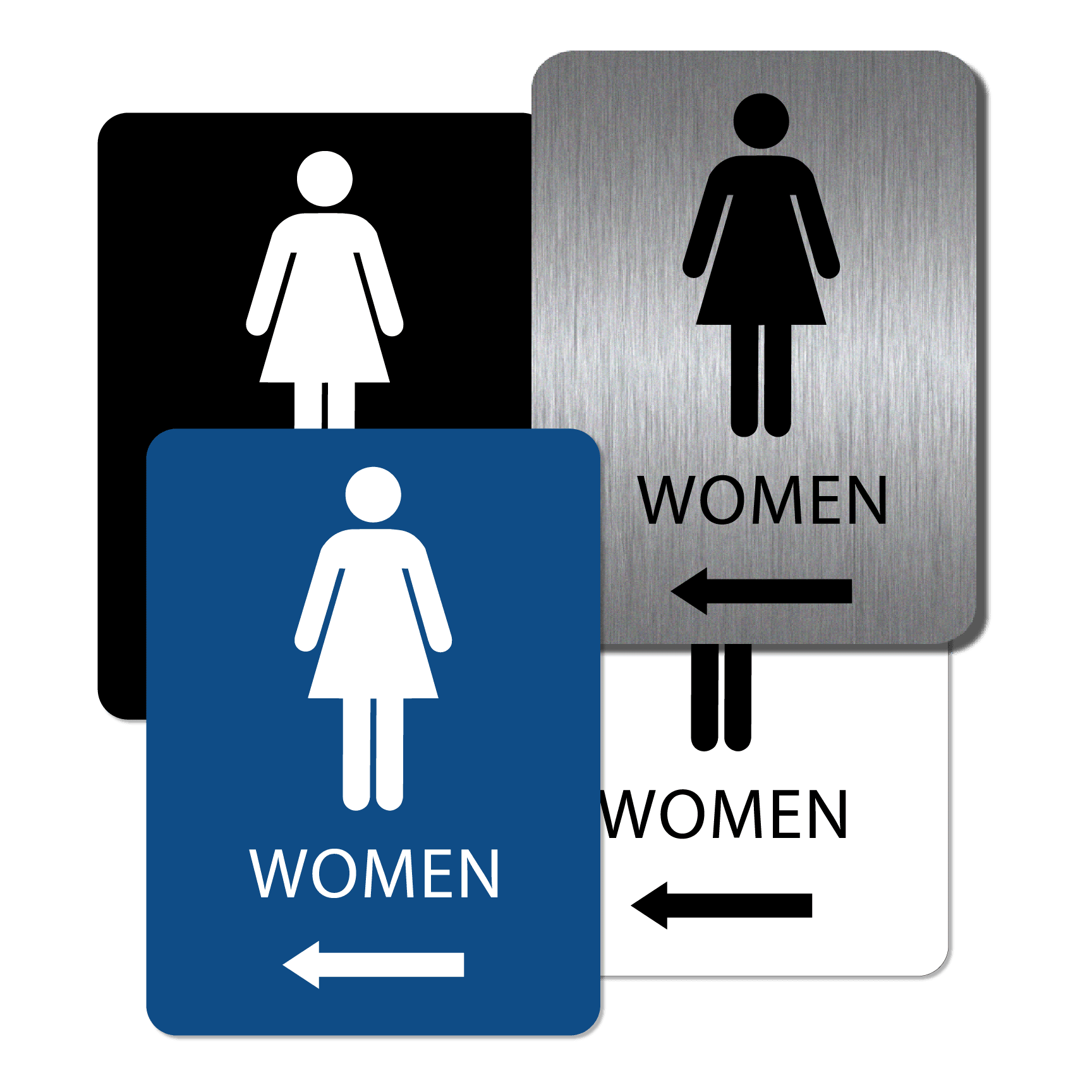 Women’s Bathroom Sign Left Arrow Alpha Dog ADA Signs