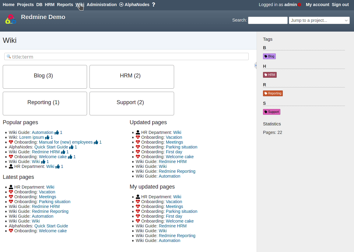 Setting up a knowledge base in Redmine using the Redmine Wiki and our
