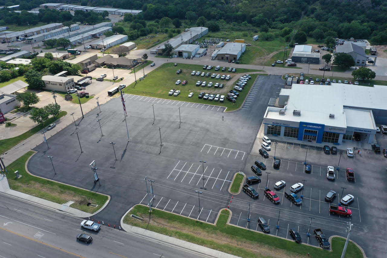 Asphalt Sealcoating & Striping Chevrolet Dealership in Marble Falls, TX