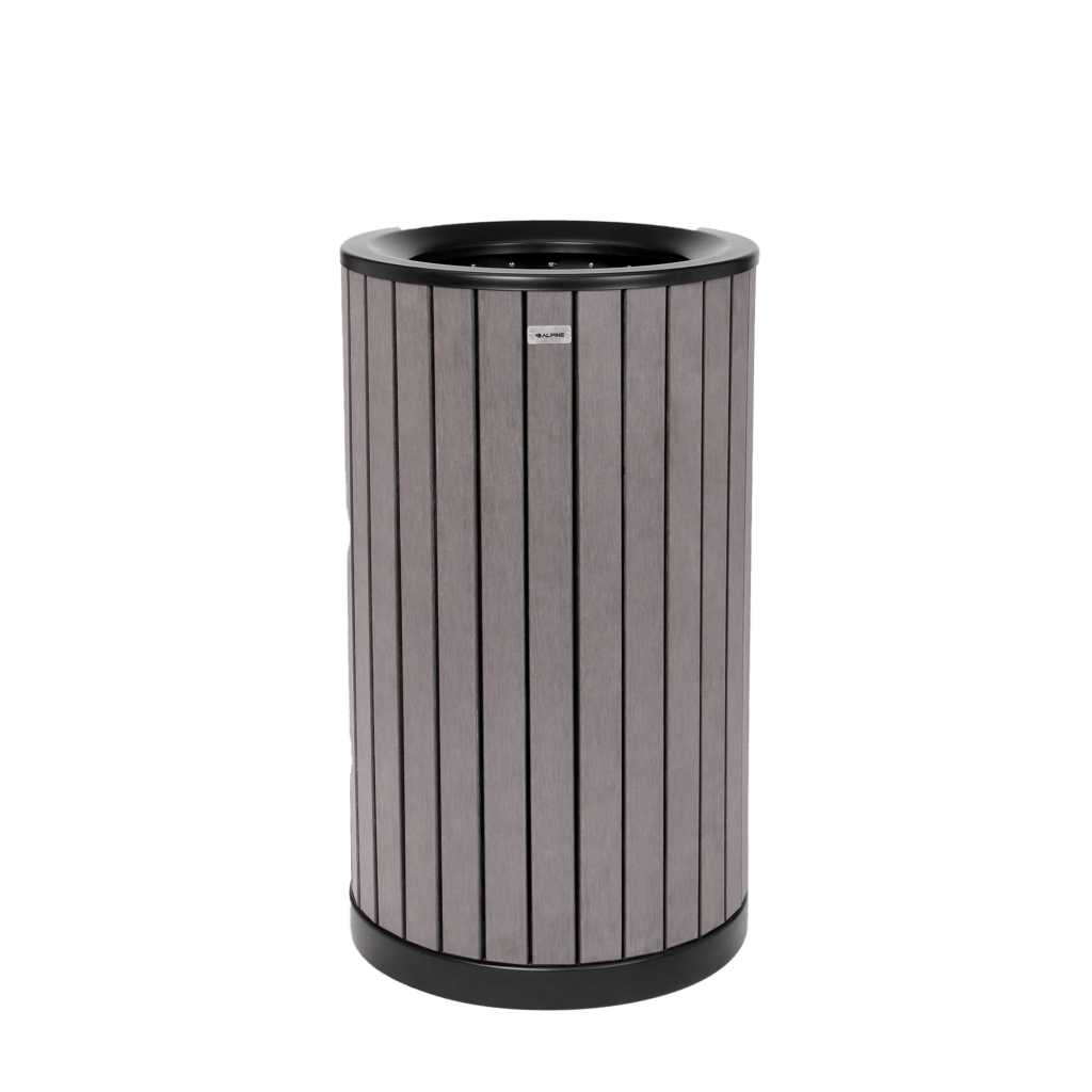 Round, 32Gallon Outdoor Trash Container with Slatted Recycled Plastic