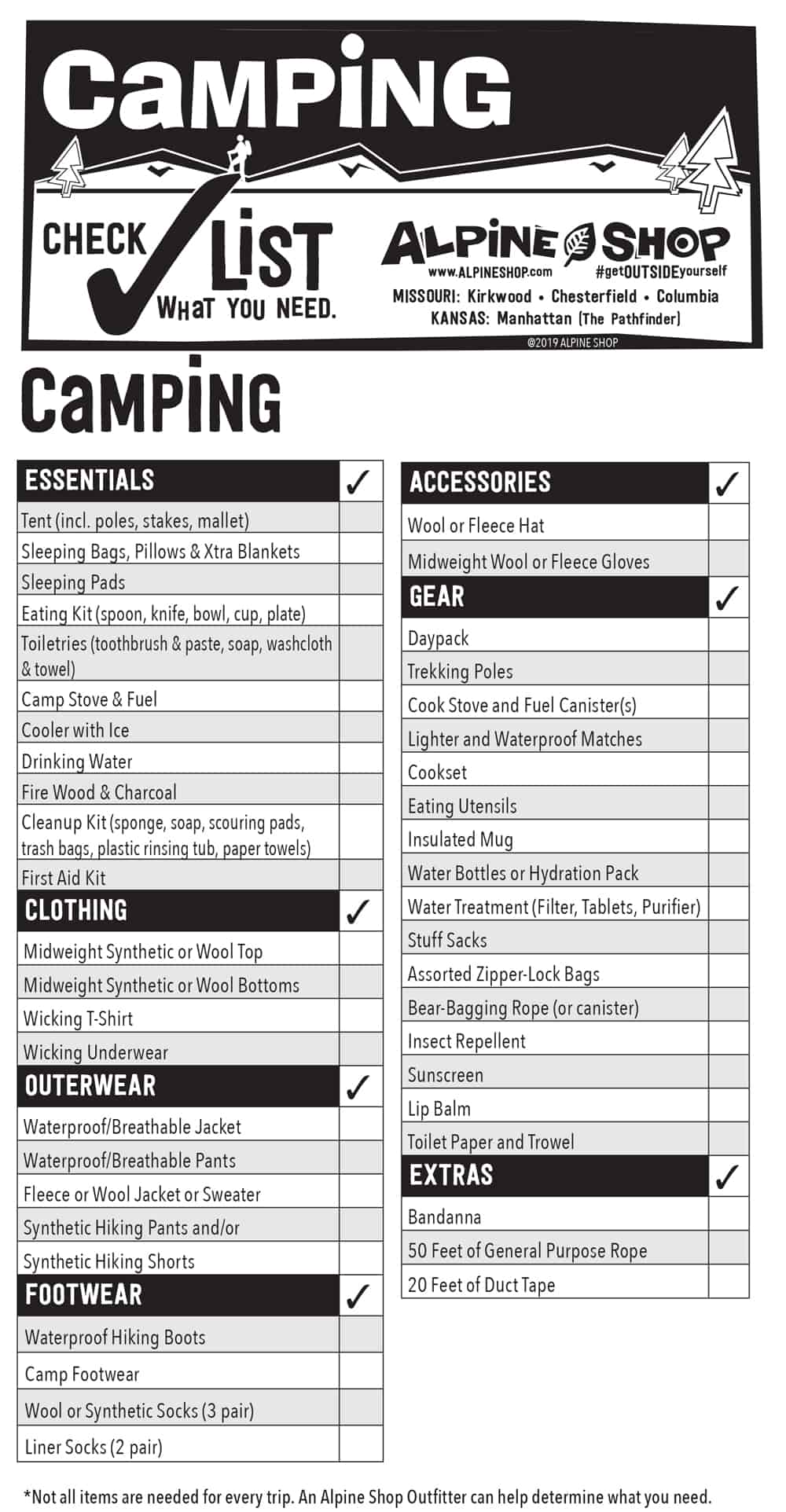 Checklist of what to bring for a camping adventure