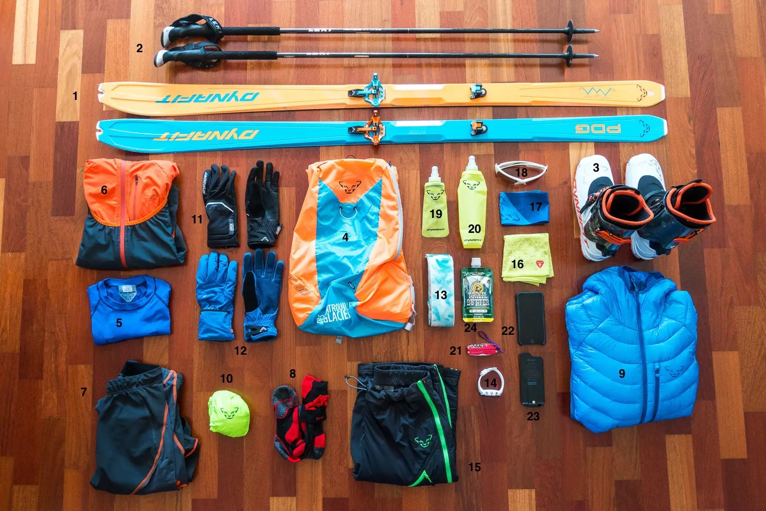 Essential skimo gear and what is inside a skimo pack for a day of training
