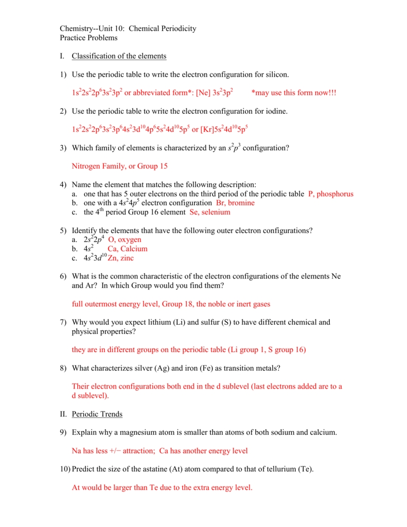 8 Pics Chapter 6 The Periodic Table Practice Problems Answer Key And