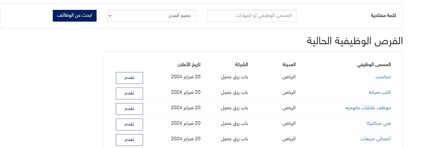وظائف شركة باب رزق جميل