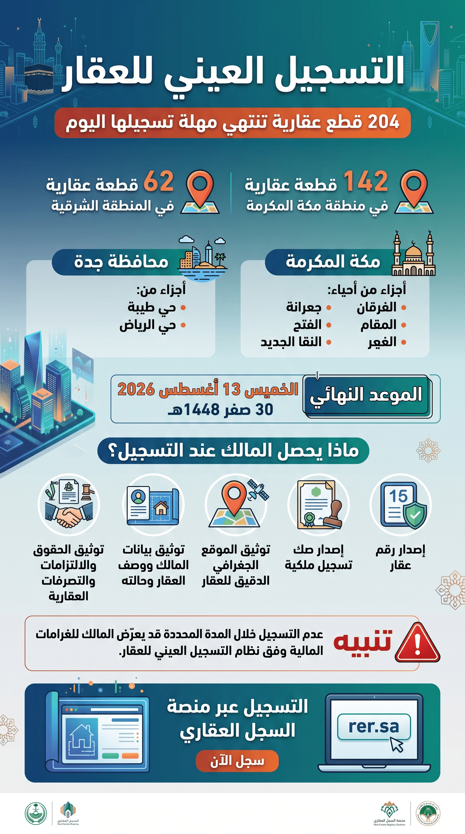 عدم التسجيل خلال المدة المحددة قد يعرّض المالك للغرامات المالية