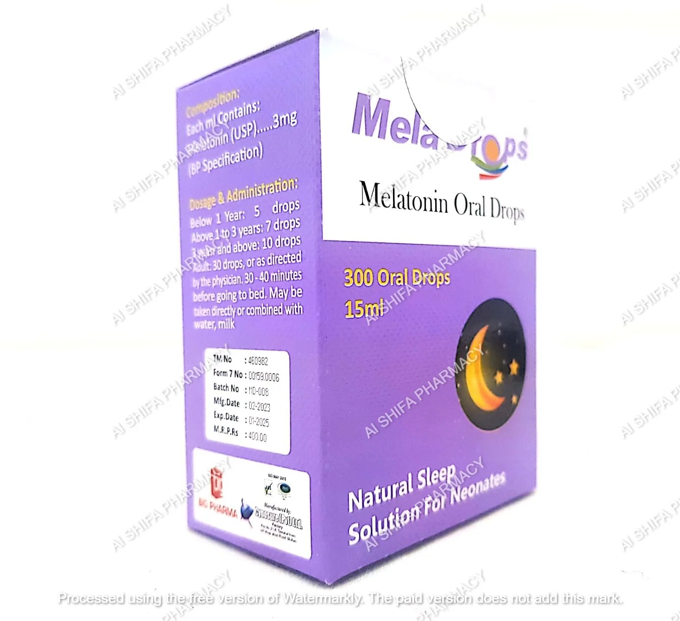 MELA DROPS (Melatonin Drops) for babies 15ml Alshifa Pharmacy Uses