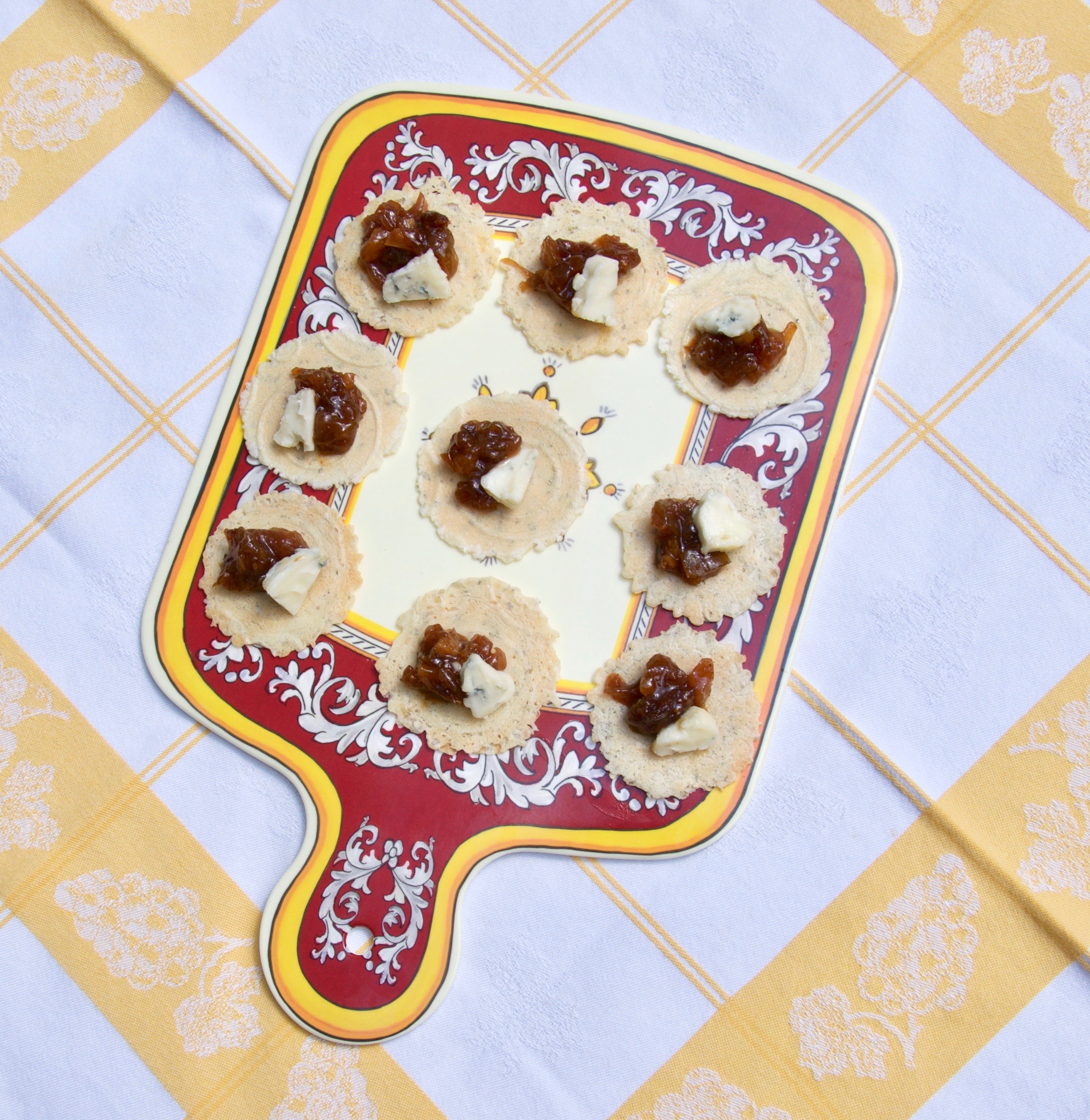 Hors d’oeuvres Part Two Fig Chutney and on Rosemary Crackers, and Caramelized