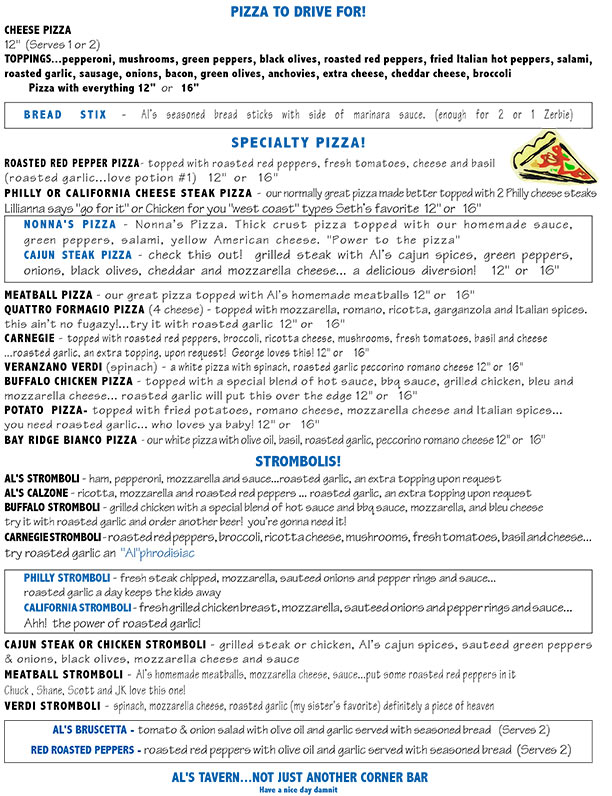 Al's Tavern Menu