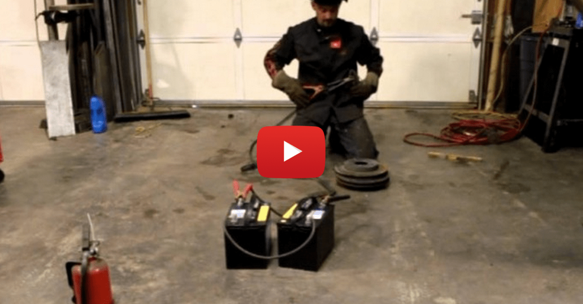 Makeshift Welder with Jumper Cables and Two Batteries alt_driver