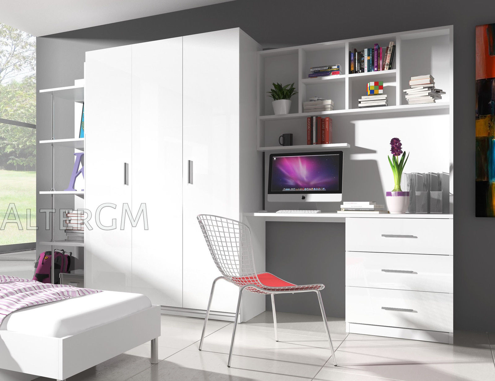 Wall Unit ALTA3 Home Office Furniture Set Wardrobe Desk Bookshelf