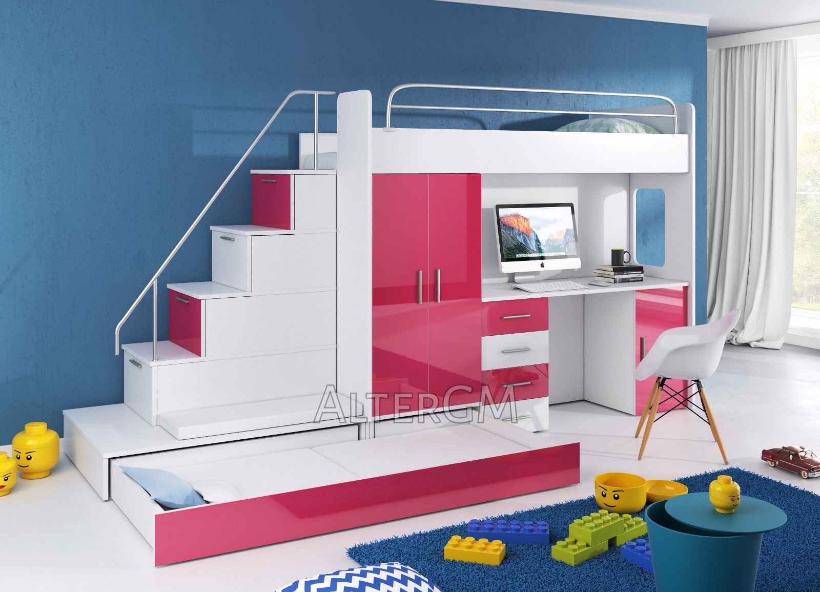 HIGH SLEEPER CABIN BED SET Alta 5S KIDS BEDROOM WARDROBE DESK STAIRS
