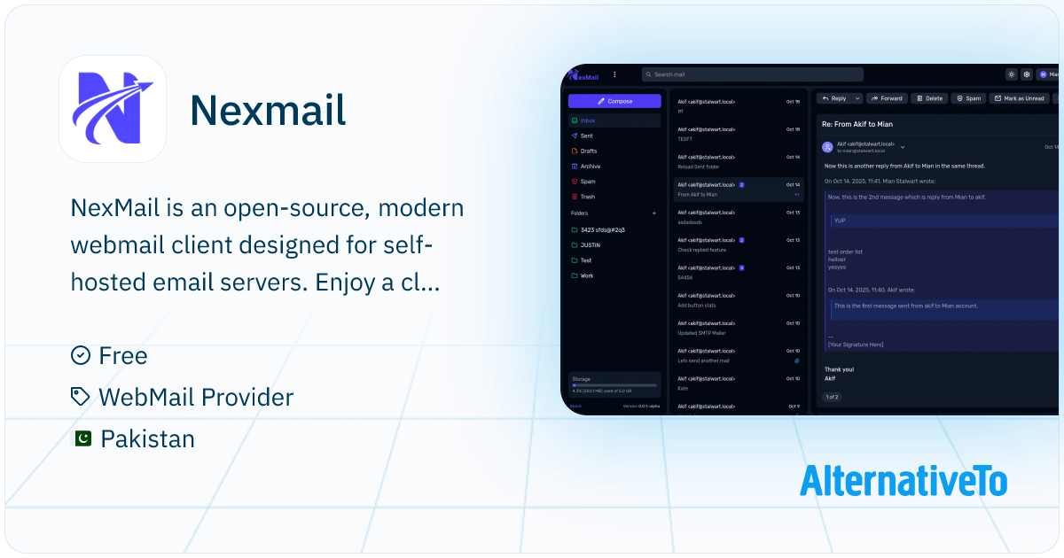 Nexmail NexMail is an opensource, modern webmail client AlternativeTo