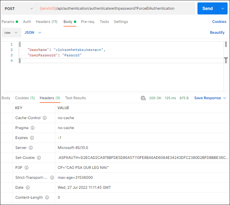 RESTforespørsler med autentiseringscookie Altinn digitalisering