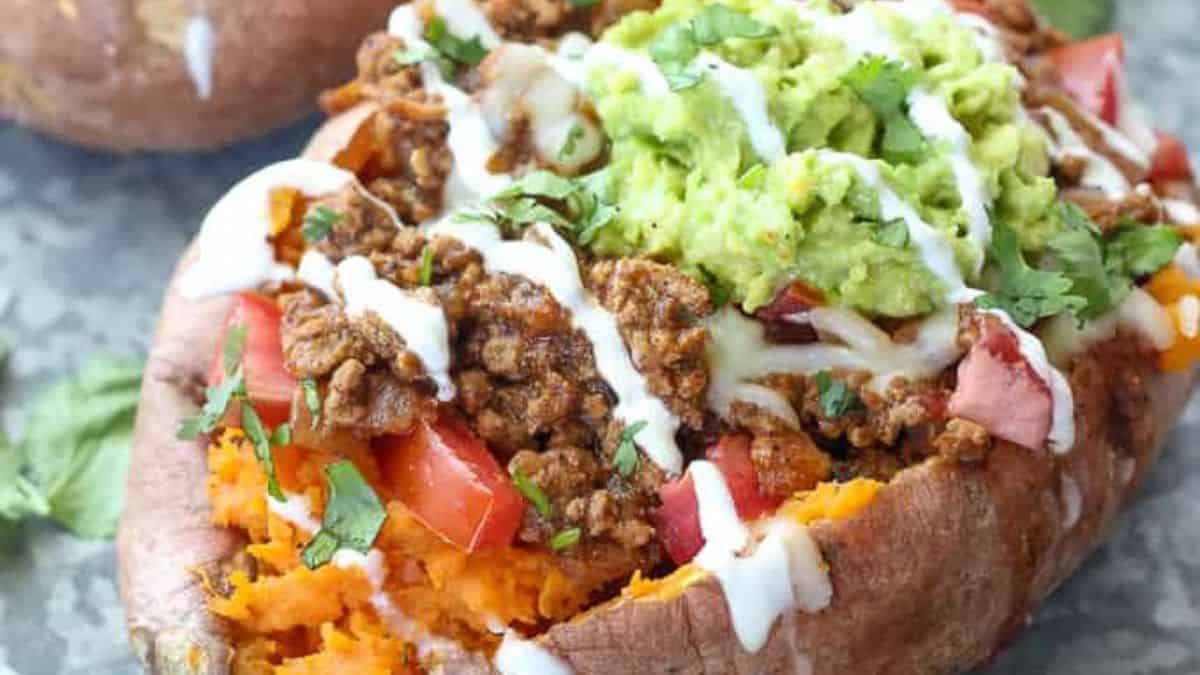 Taco stuffed sweet potatoes.