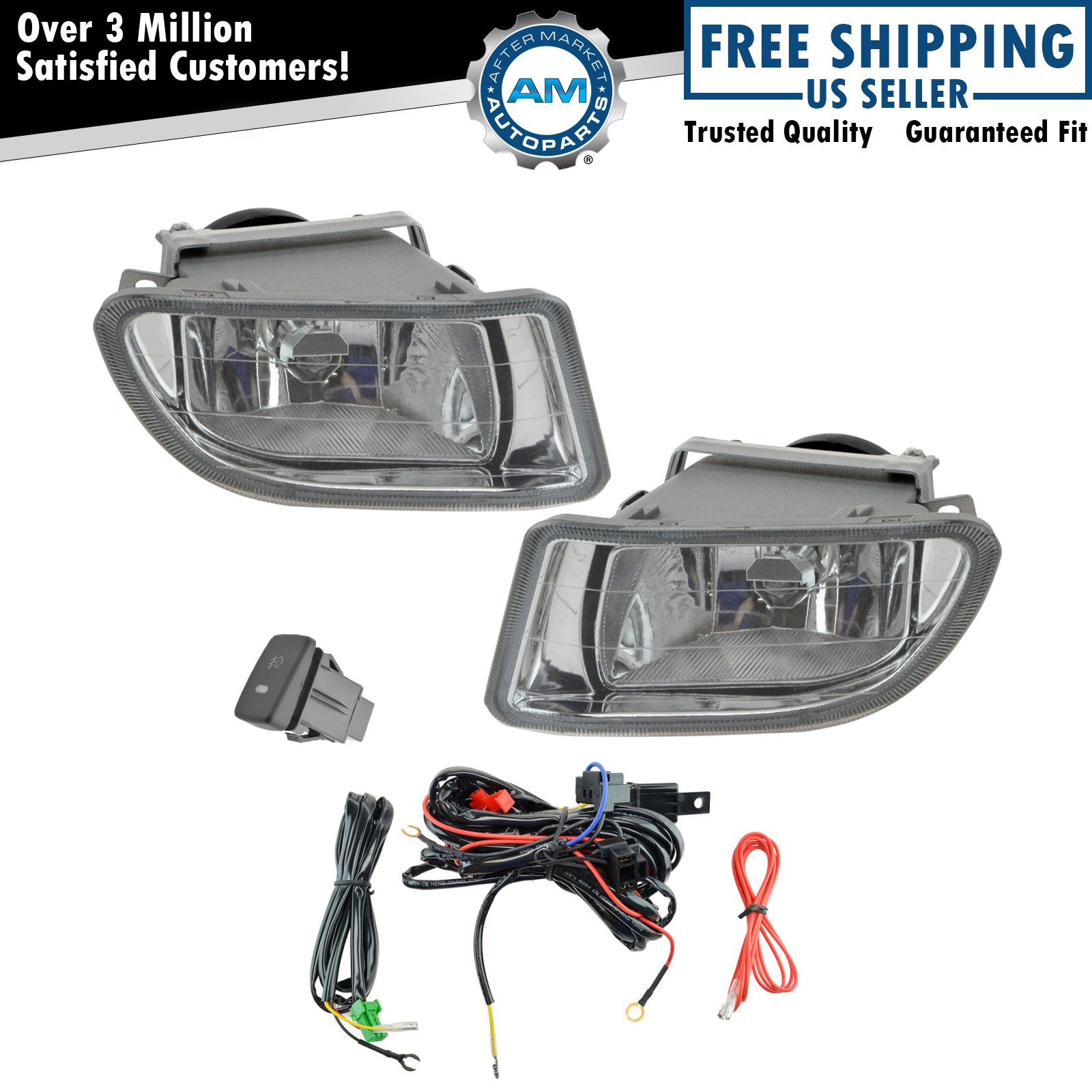 Add On Upgrade Clear Lens Fog Light Bulb Switch Wiring Kit Set for