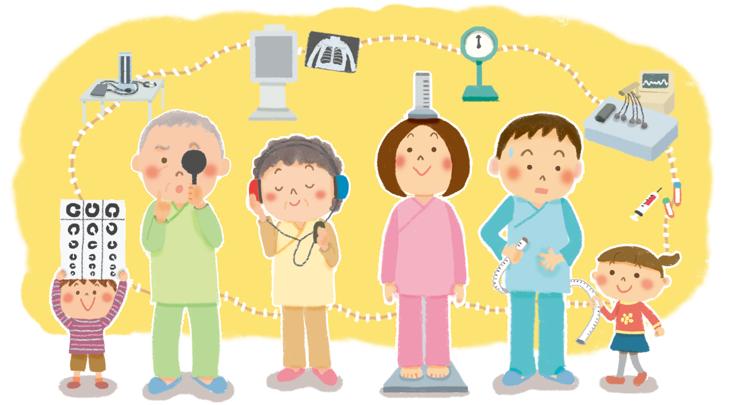 なかよし健康家族（主線なしイラスト） あまちゃ工房