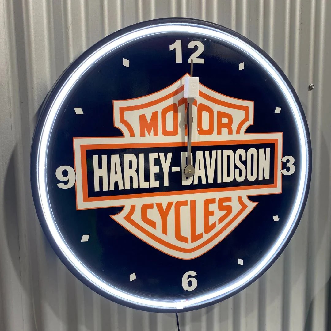 Harley Davidson Shield Neon Clock A Man & His Cave