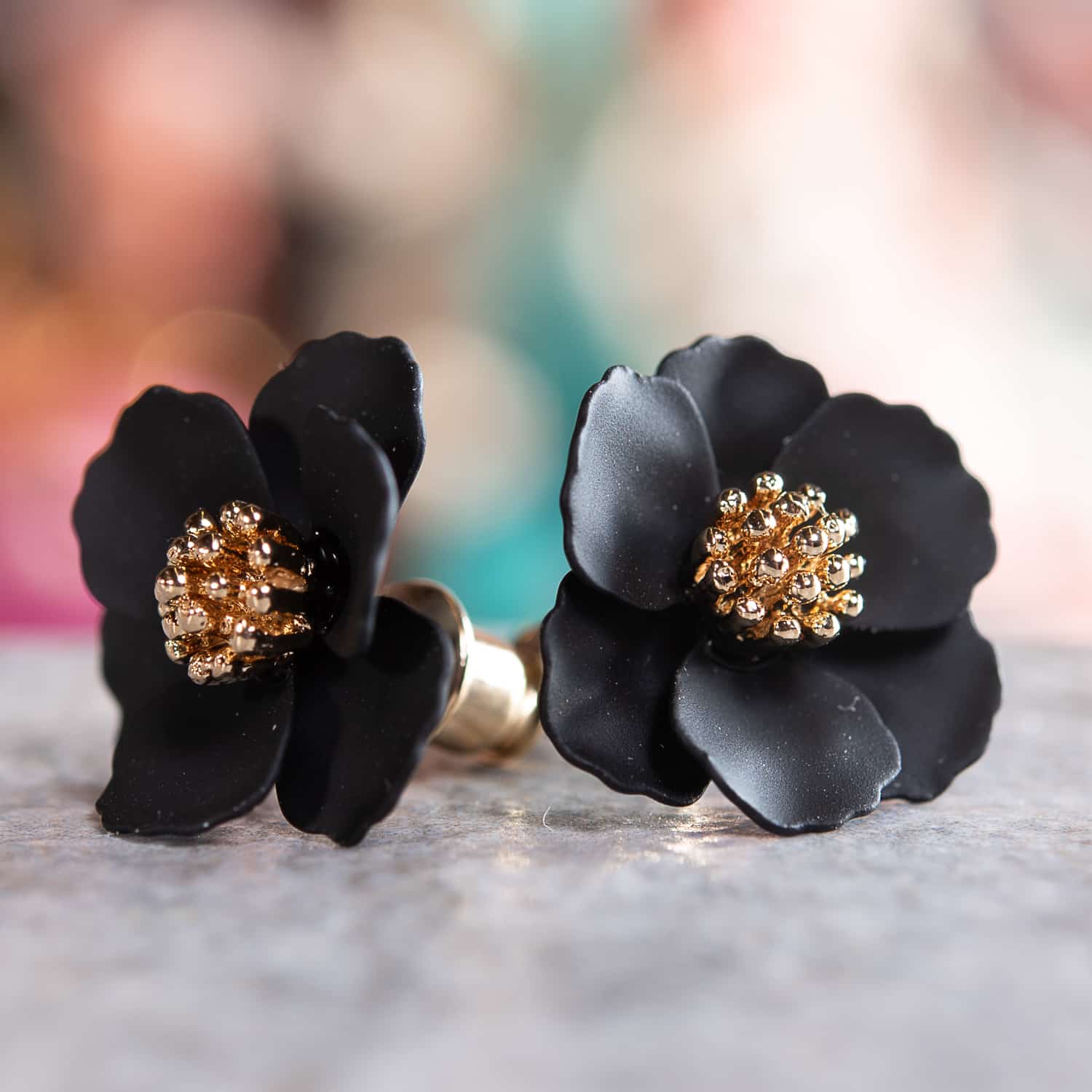 Small Flower Earring Black Amanda Blu and Company
