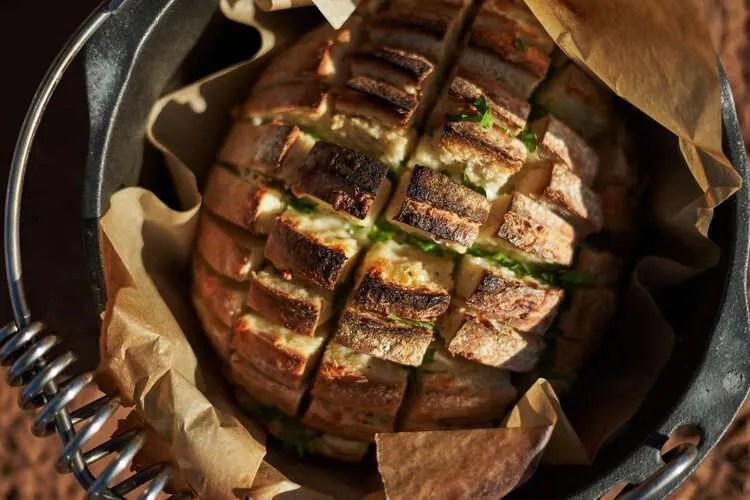 Dutch Oven Cheesy Pull Apart Garlic Bread Amanda Outside