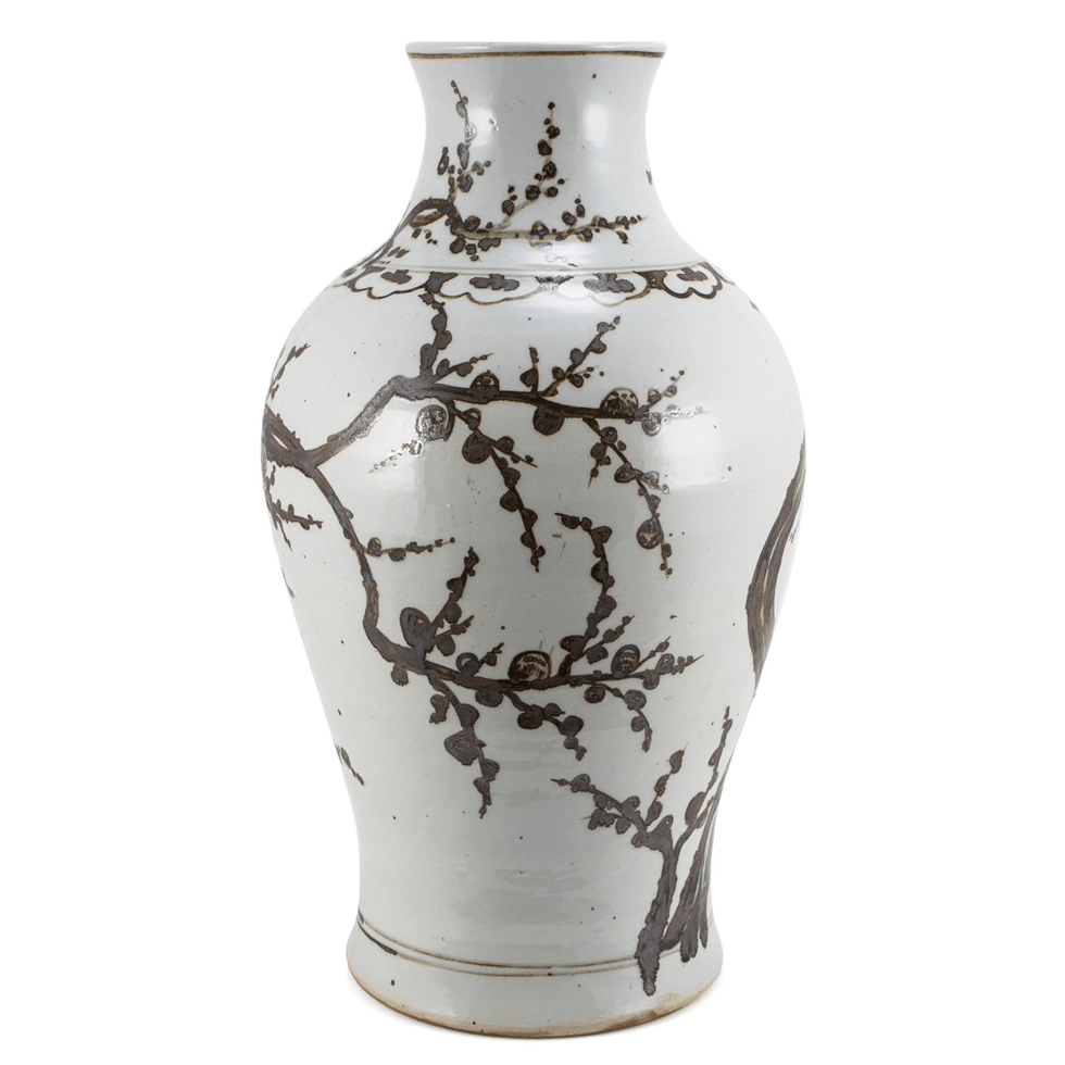 Rusty Brown and White Plum Branch Vase Amanda Reynal Interiors