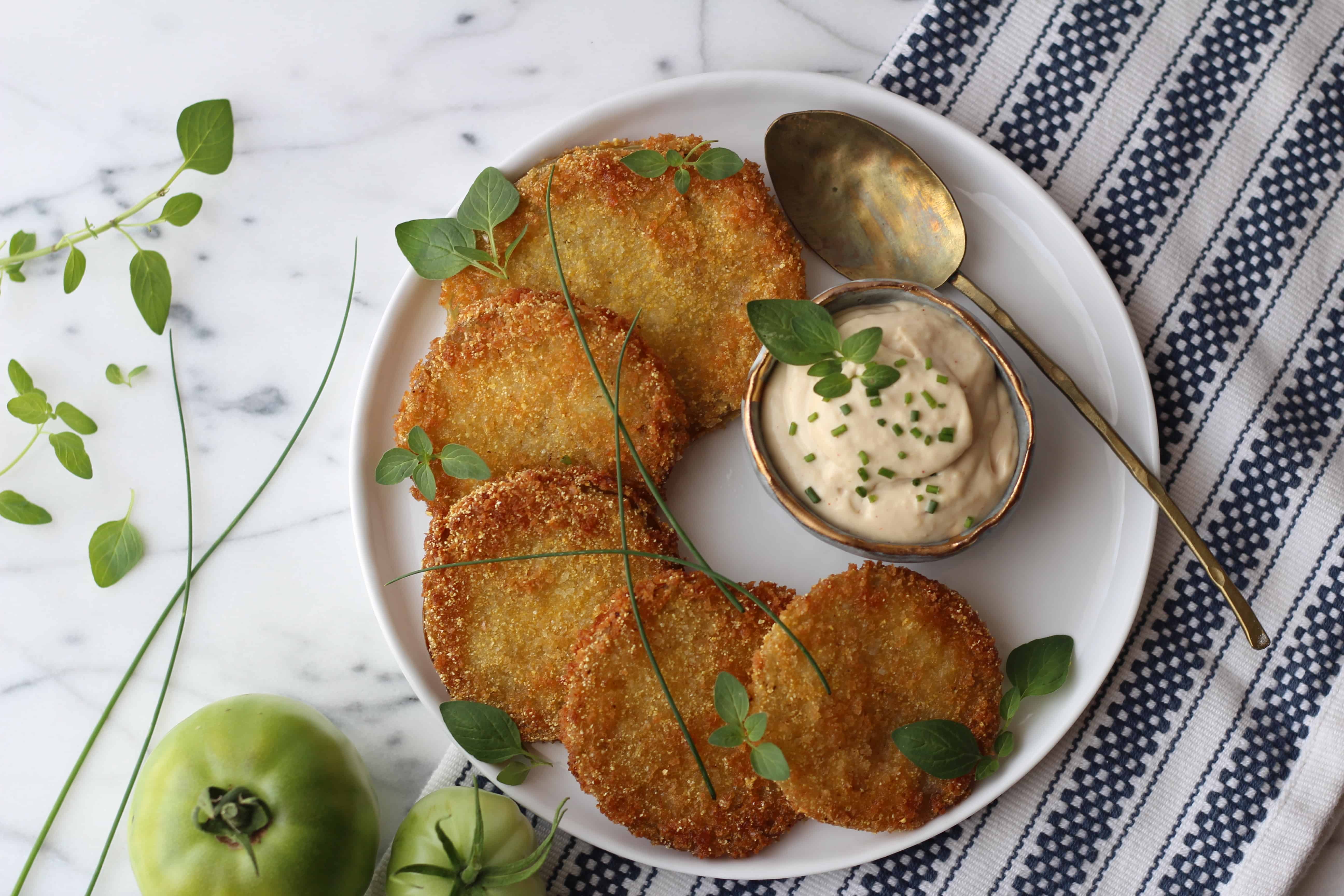 Fried Green Tomato with Dipping Sauce Recipe by Amanda's Plate