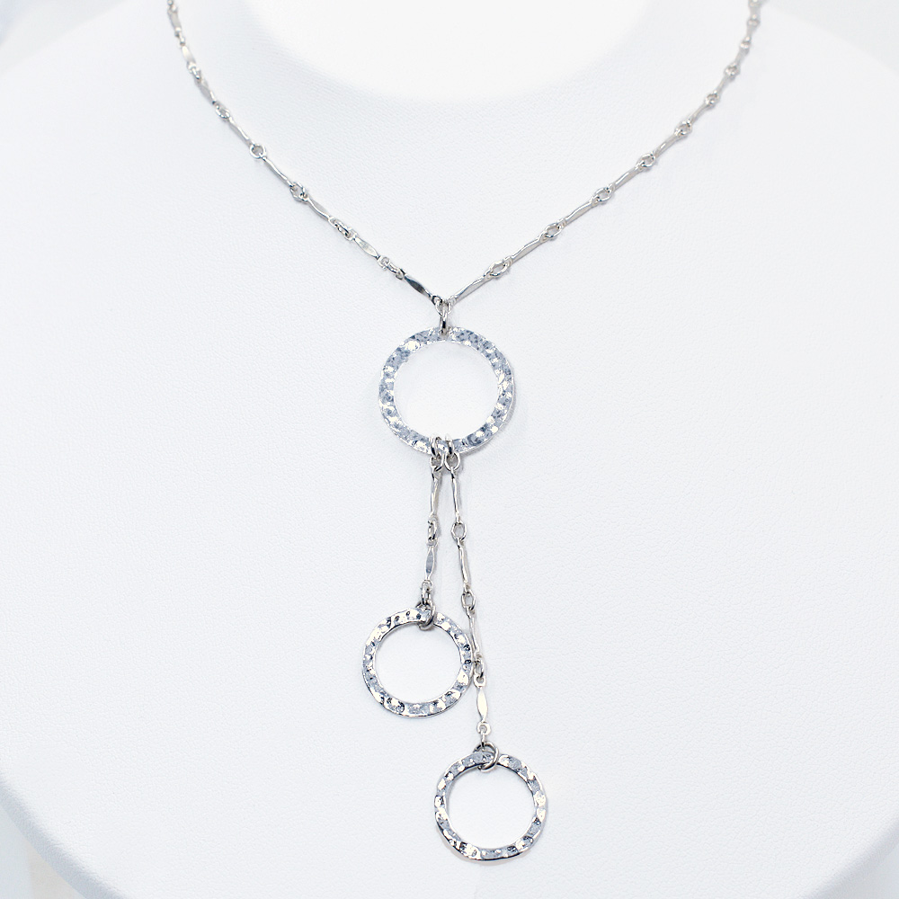 Hammered Circle Double Drop Necklace (SN13) Delicate Designs