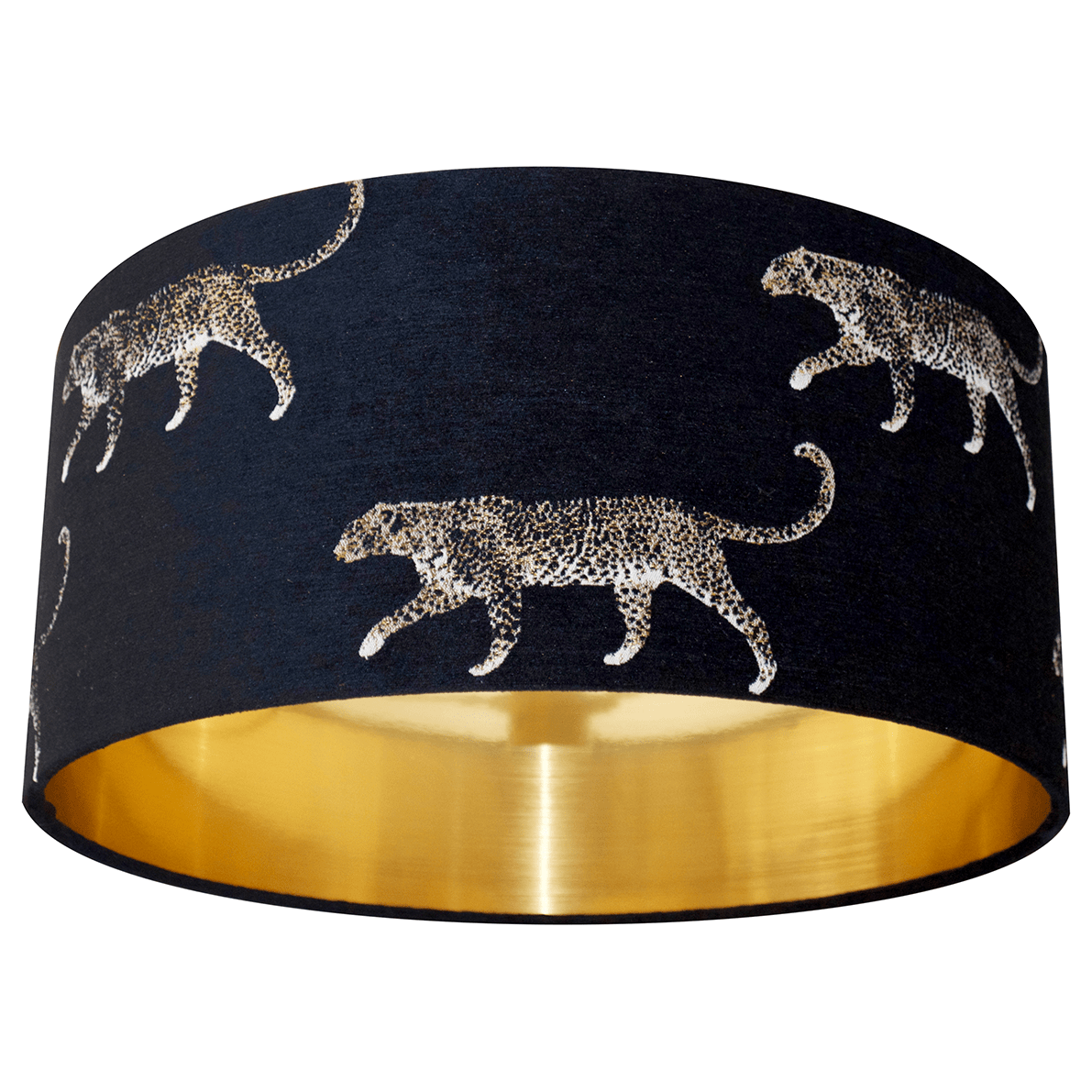 Leopard in Black Chenille/Velvet Fabric Lampshade with Brushed Gold/Brass Lining