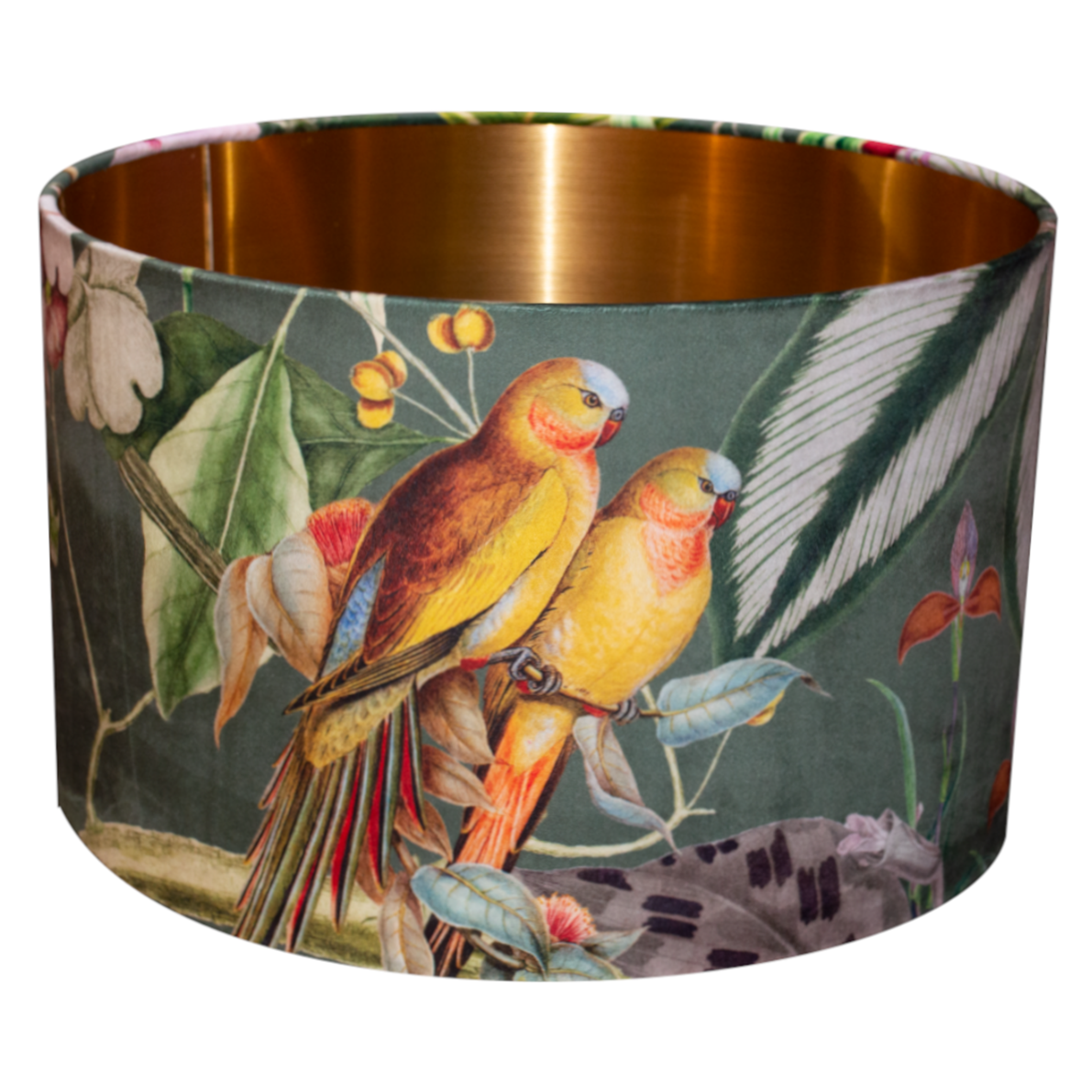 Barbados Jade Love Birds Velvet Lampshade with Gold, Copper or Silver
