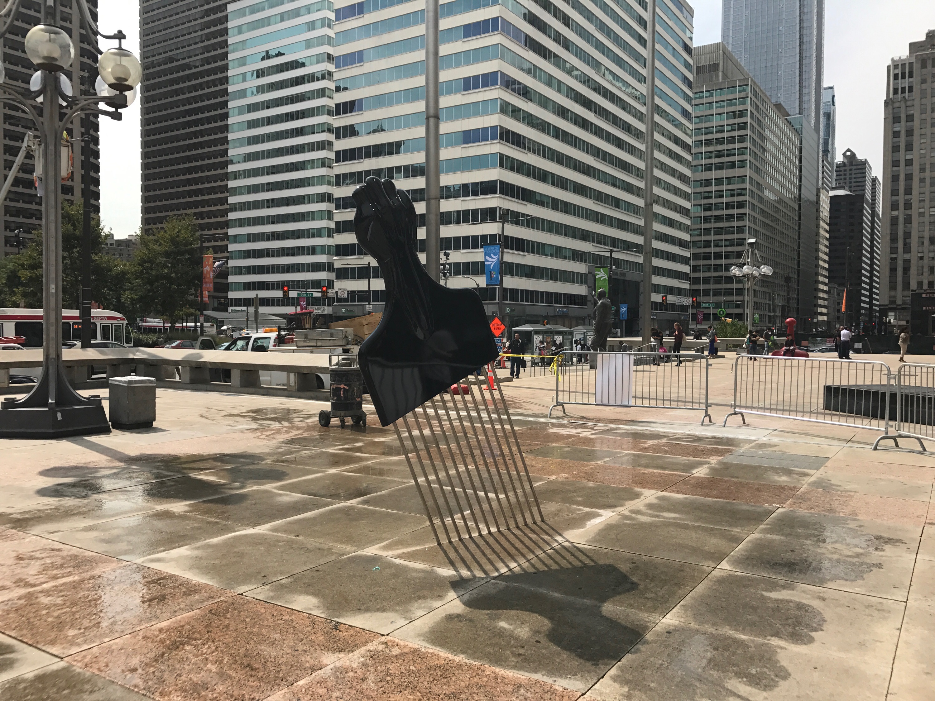 Philly's newest sculpture "Afro Pick" by Hank Willis Thomas