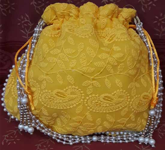 Potli Bags Wholesale With Chicken Embroidery And Mat Sitara Work