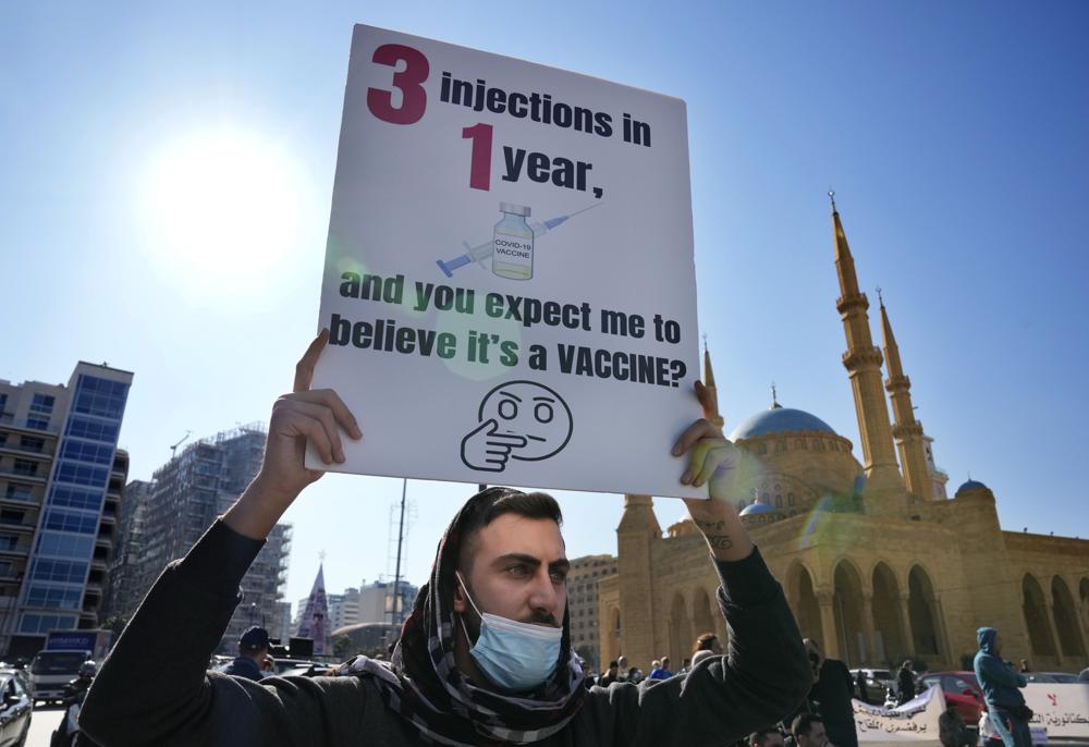Hundreds in Lebanon protest measures targeting unvaccinated Egypt