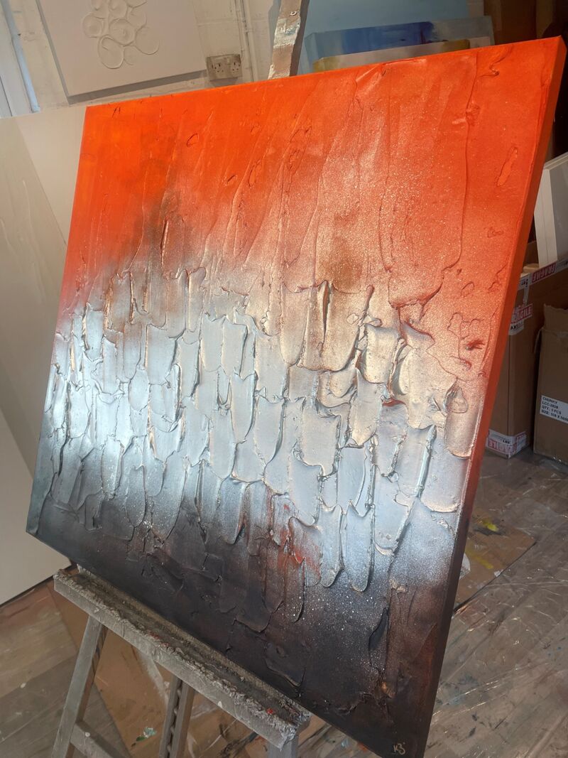 Contemporary canvas art Canvas artwork 'Orange/Silver/Brown Fully