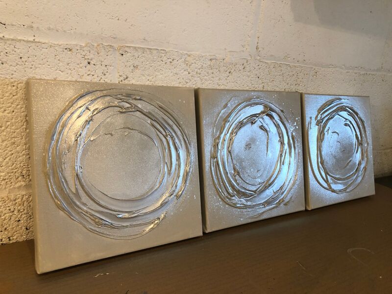 Contemporary canvas art Canvas artwork Set of 3 'Silver Swirls'