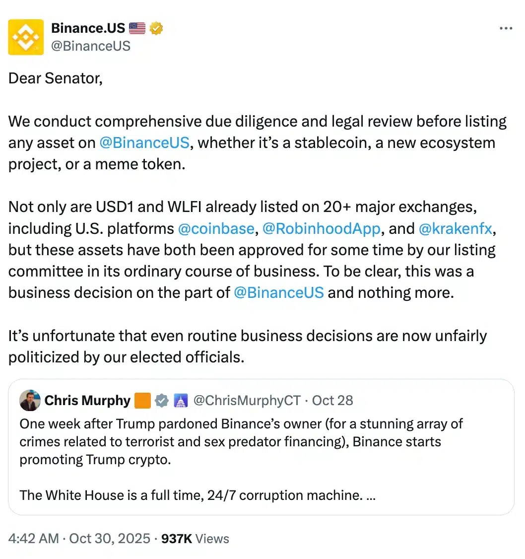 Binance.US and Trump's corruption claims