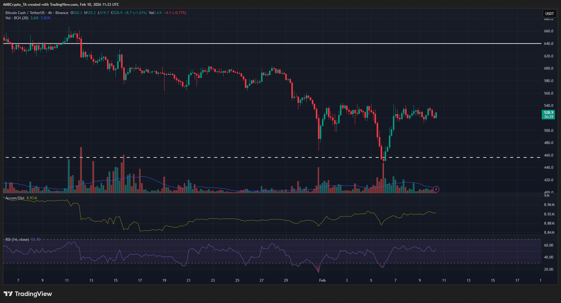 Graphique Bitcoin Cash sur 4 heures