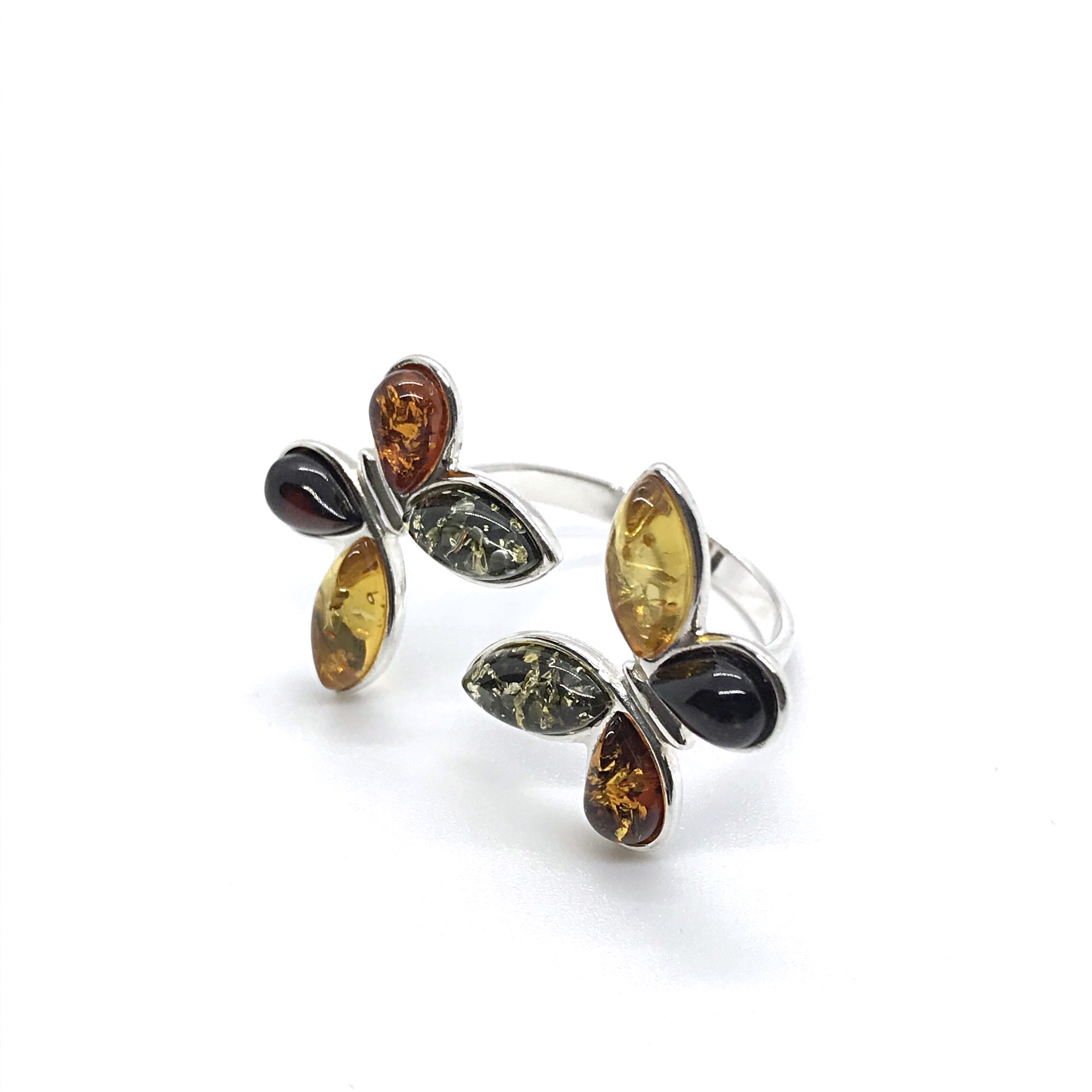 Multi Color Amber Adjustable Butterfly Ring Amberman. Amber Jewelry.