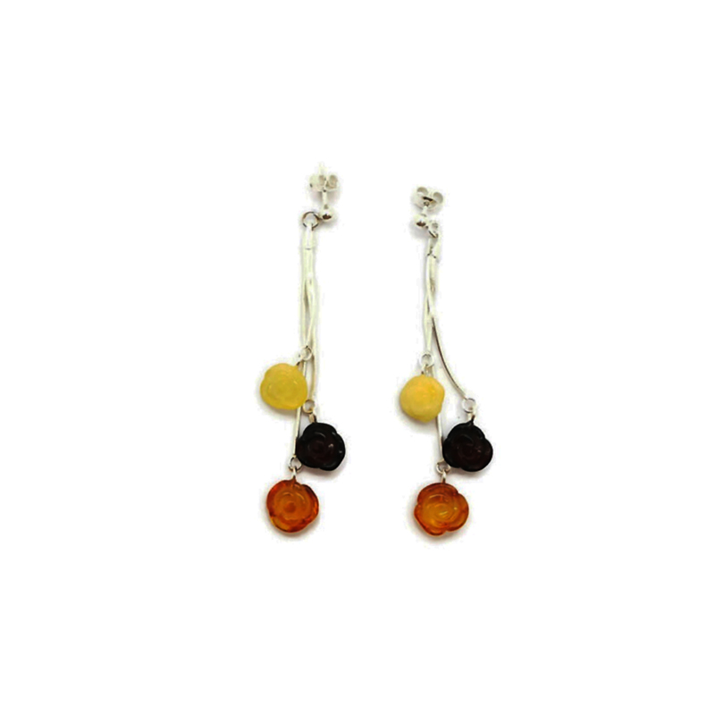 Multicolor Amber Carved Rose Earrings Amberman