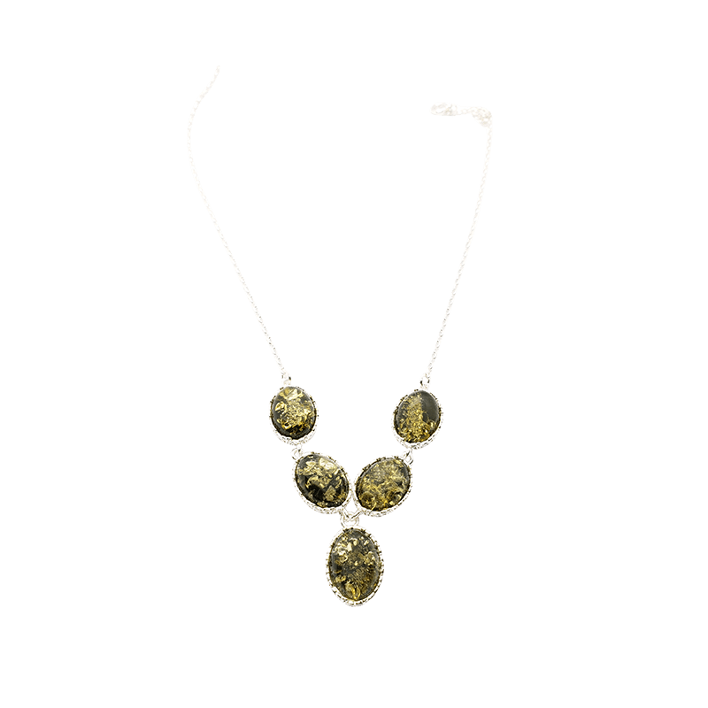 Green Amber Sterling Silver Necklace Amberman
