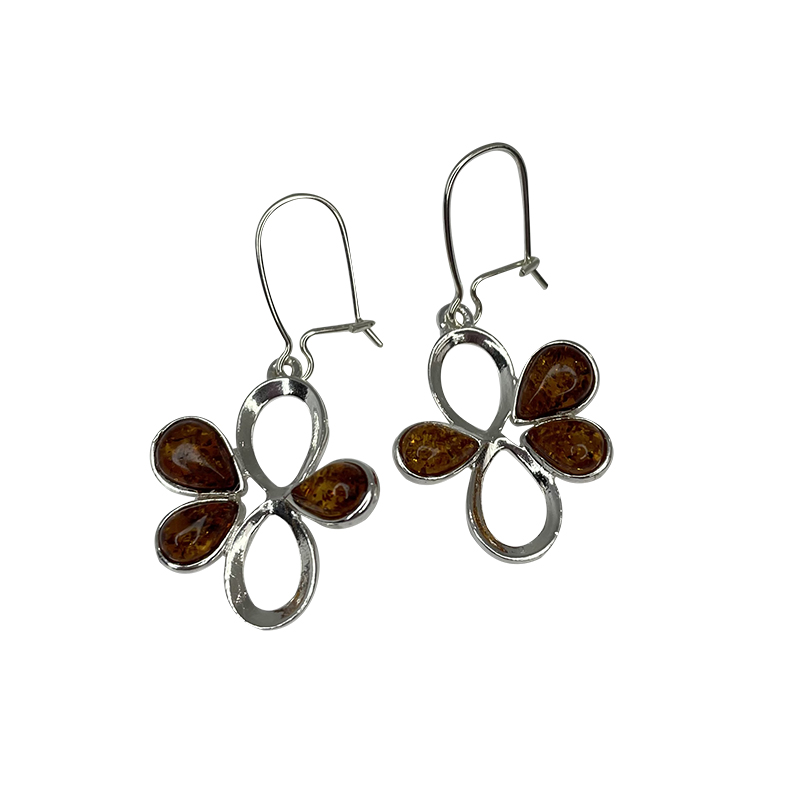 Baltic Amber Sterling Silver "Flower" Earrings. Amber Jewelry Amberman