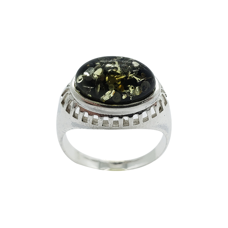 Green Amber Sterling Silver Ring Amberman