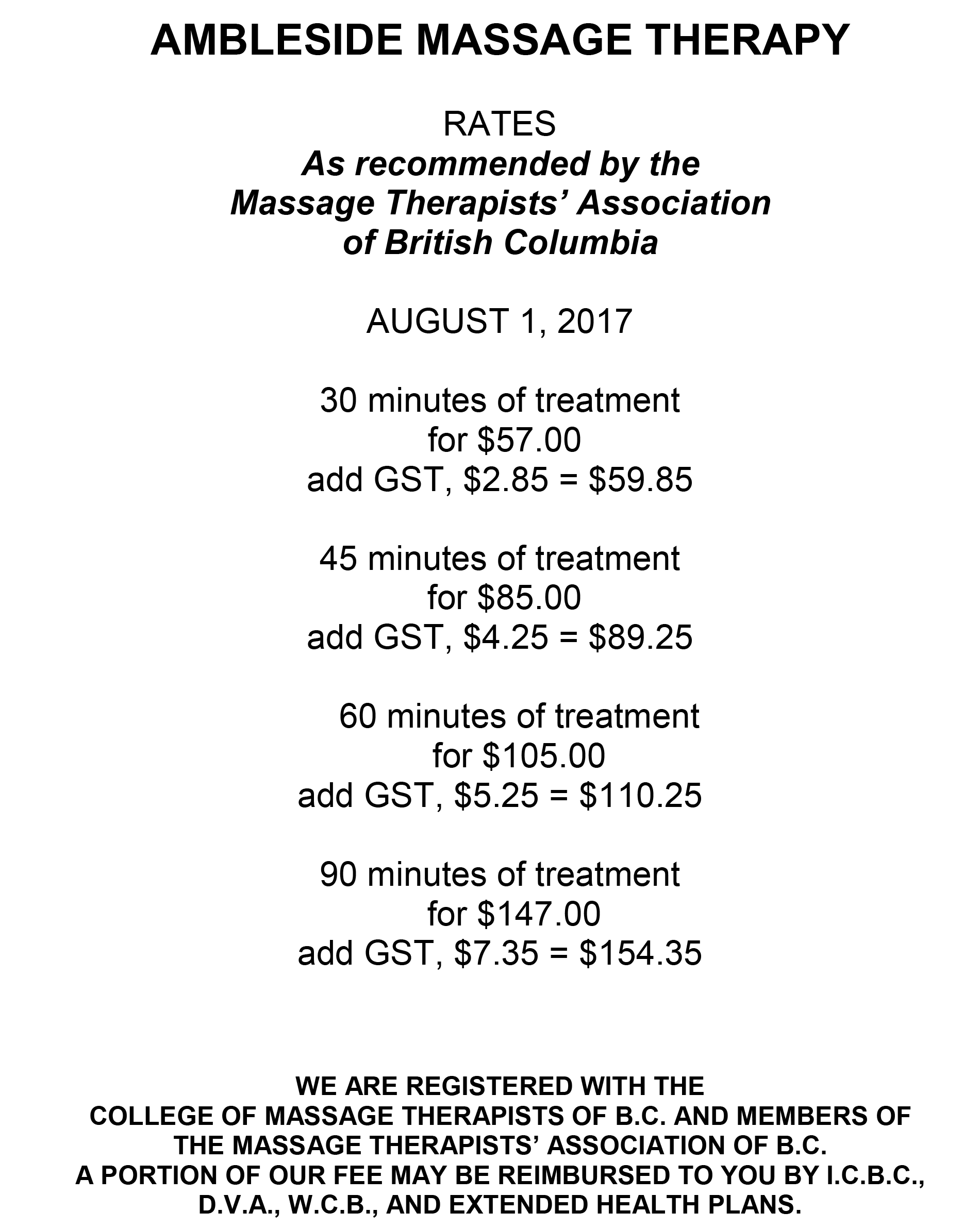 Ambleside Massage Therapy Services