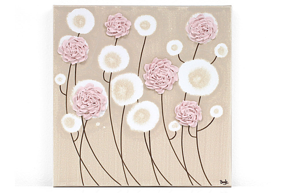 Textured Canvas Art Flowers Pink and Brown Nursery Small Amborela