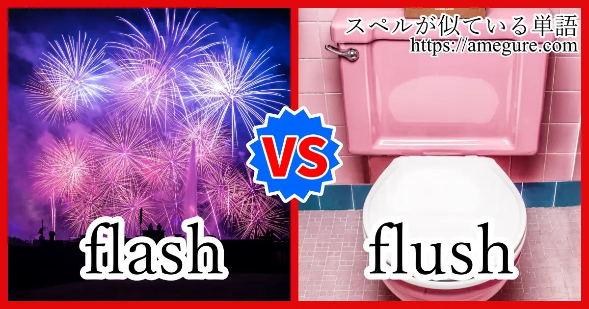 【英語】flash/flushの意味の違いと使い分け(スペルが似ている単語シリーズ)