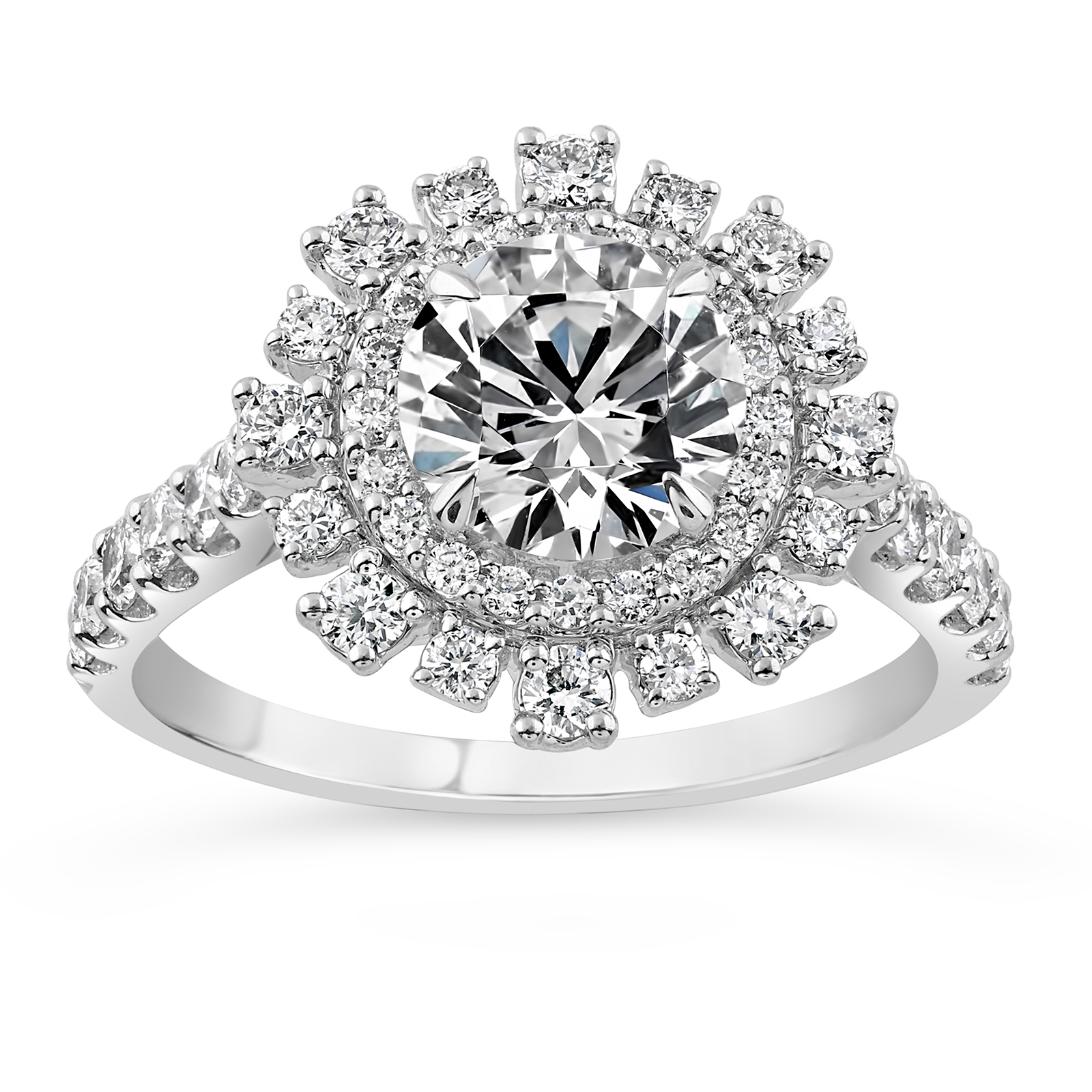 14K White Gold Round Lab Grown Diamond Burst Halo Engagement Ring