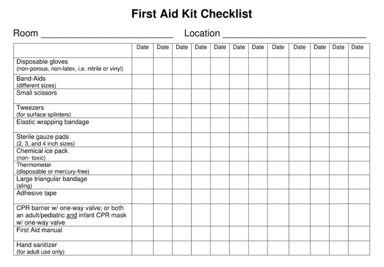 35+ Free Printable First Aid Supply Checklist Templates Sample PDF