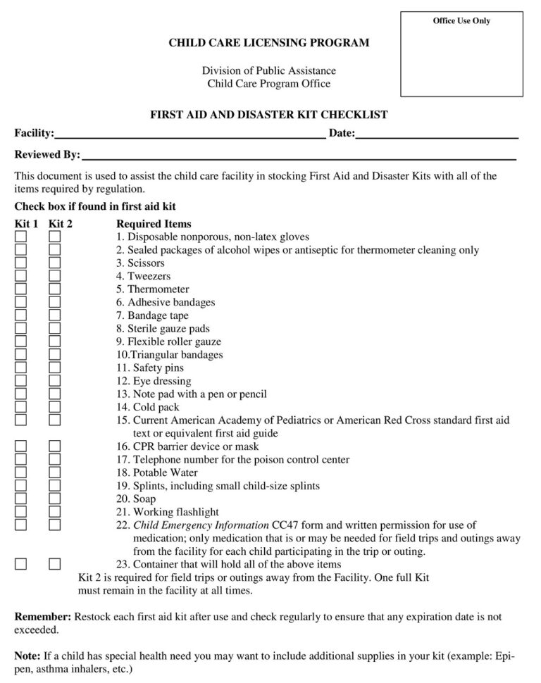 35+ Free Printable First Aid Supply Checklist Templates Sample PDF