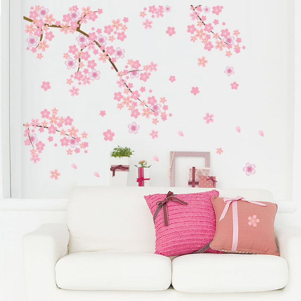 Pink Cherry Blossom Dropping Flower Wall Decal American Wall Decals