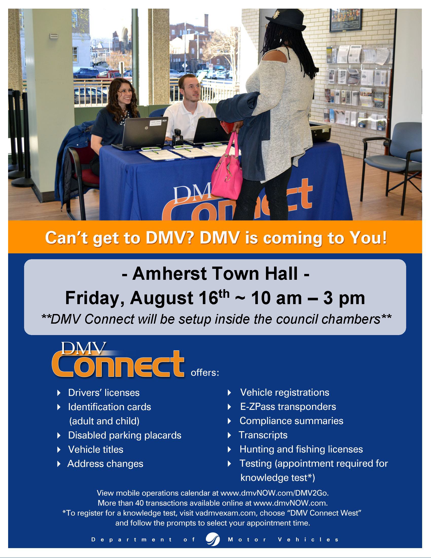 DMV Connect TOWN OF AMHERST