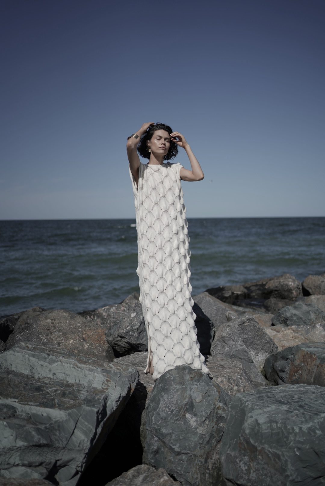 "Seashell" Dress, White AmiAmalia Luxury Knitwear