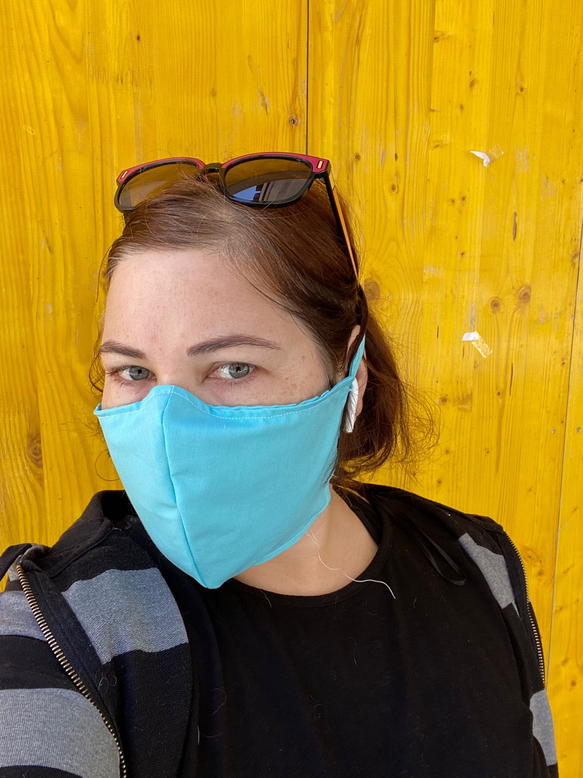 Wearing a homemade facemask